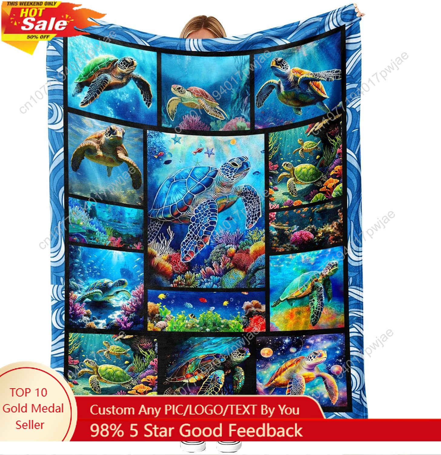 Home Textiles Blanket - Koc z flaneli z motywem żółwia