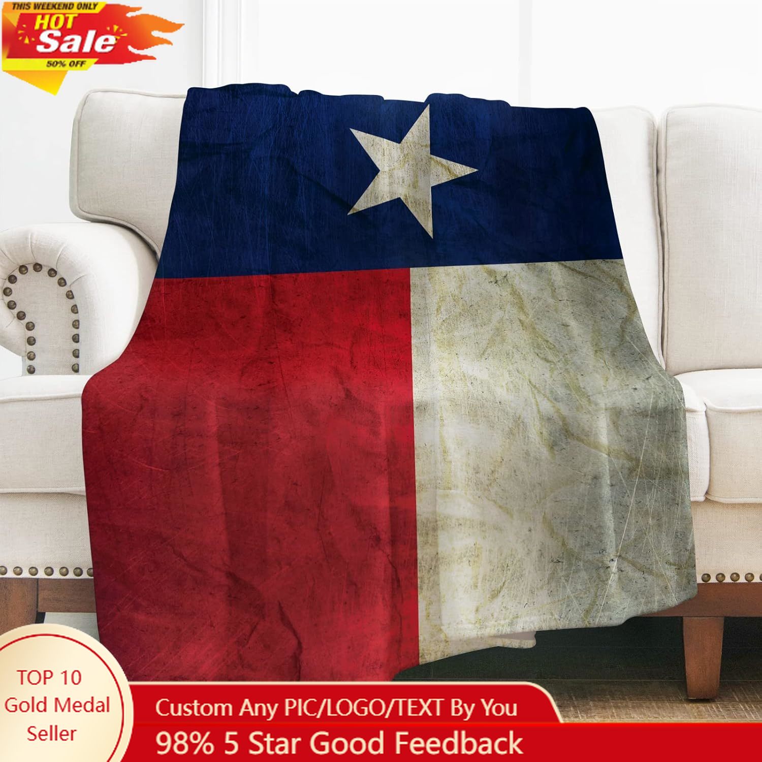 Home Textiles Blanket - Koc z flagą Teksasu, prezent dla