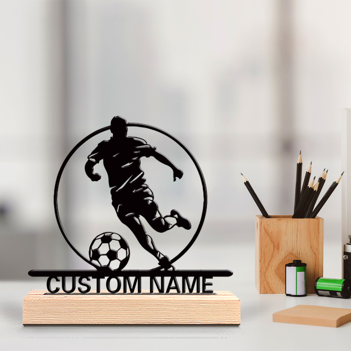 Home Textiles Products - Metalowa statuetka piłkarza z imieniem, drewniana