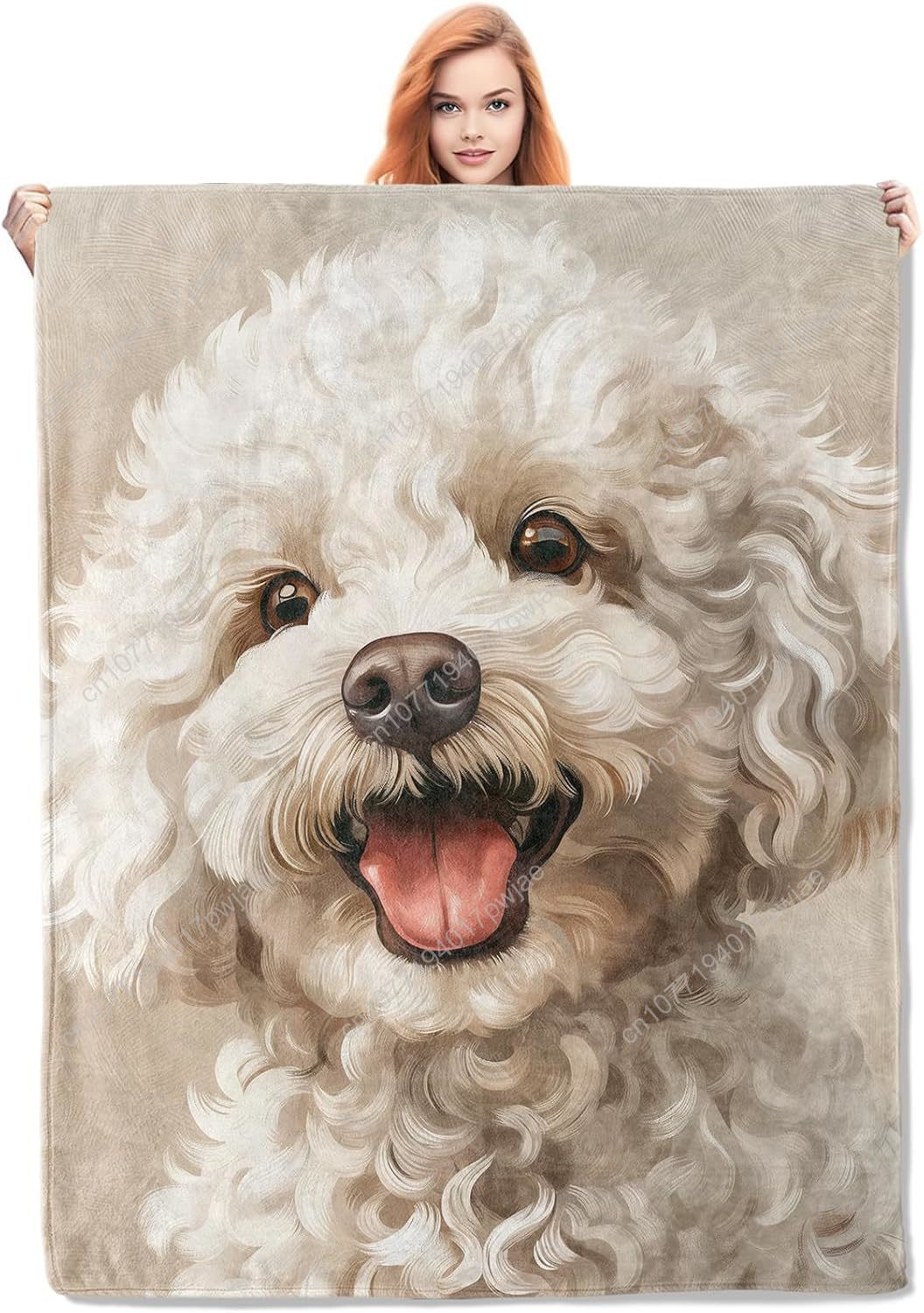 Home Textiles Designer - Koc z portretem radosnego pudla, realistyczny