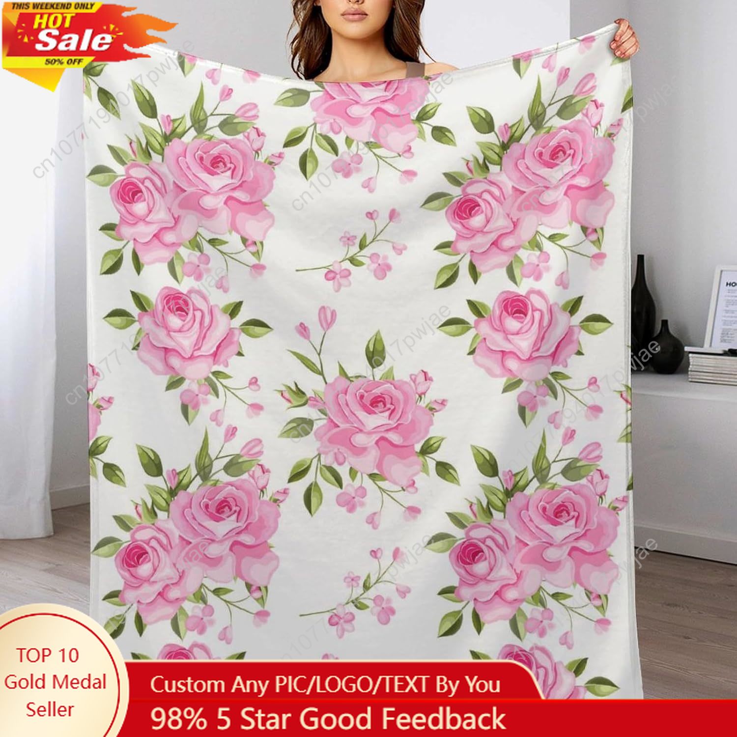 Różowy koc z kwiatowym wzorem, – Home Textiles Blanket recenzja i cena