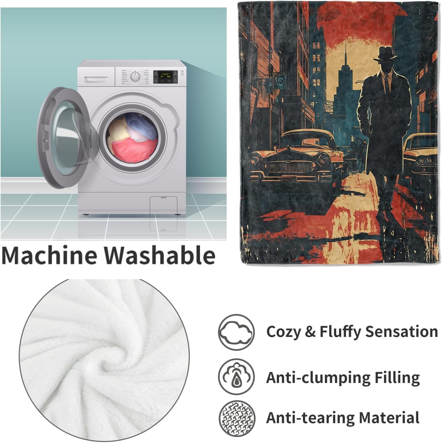 Koc z motywem detektywa noir,  – Home Textiles Blanket recenzja i cena