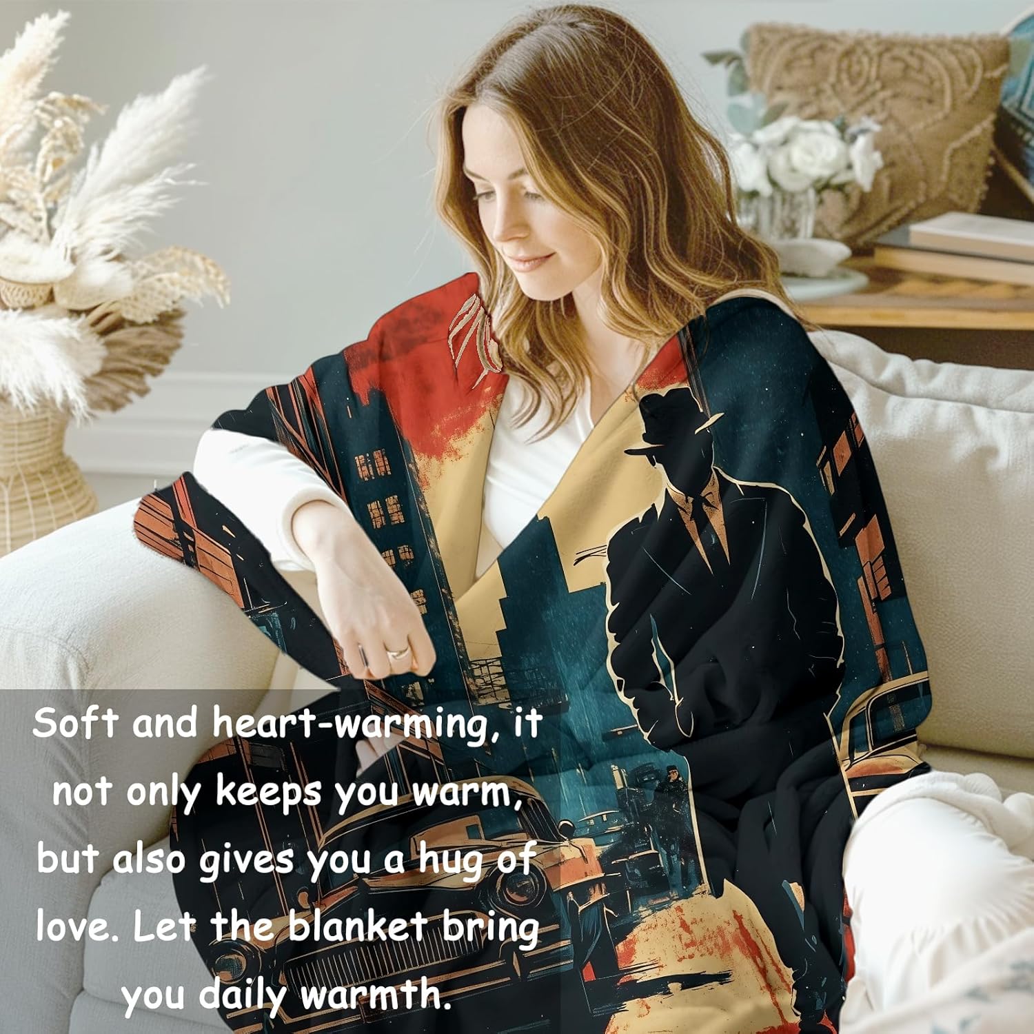 Koc z motywem detektywa noir,  – Home Textiles Blanket recenzja i cena
